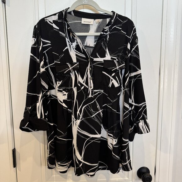 Avenue Tops - Avenue 18/20 Black & White Abstract Print 3/4 Length Sleeve Blouse EUC